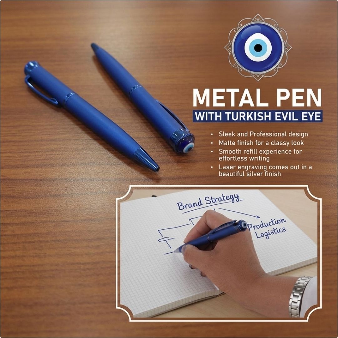 Premium Metal Pen with Turkish Evil Eye for Corporate Gifts